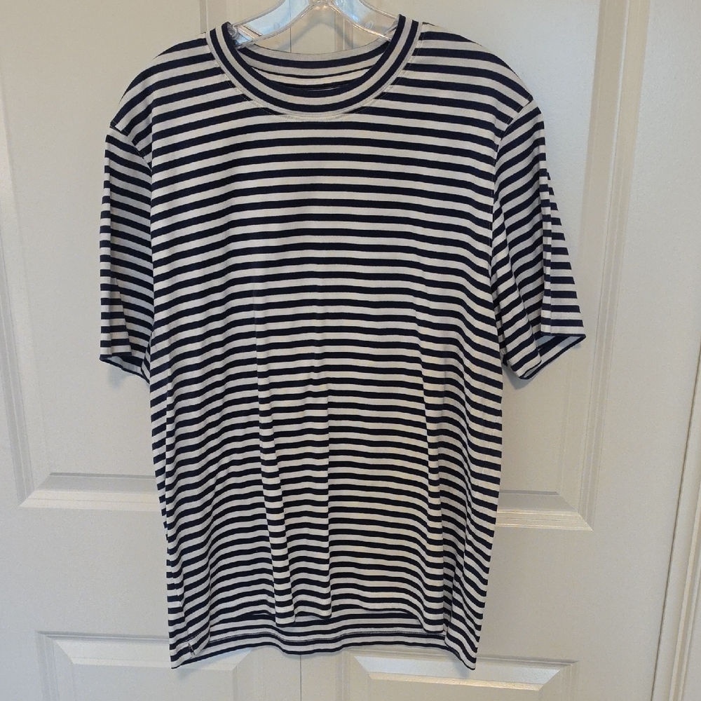 Eton Men's Navy and White Striped Crew Neck T-Shirt